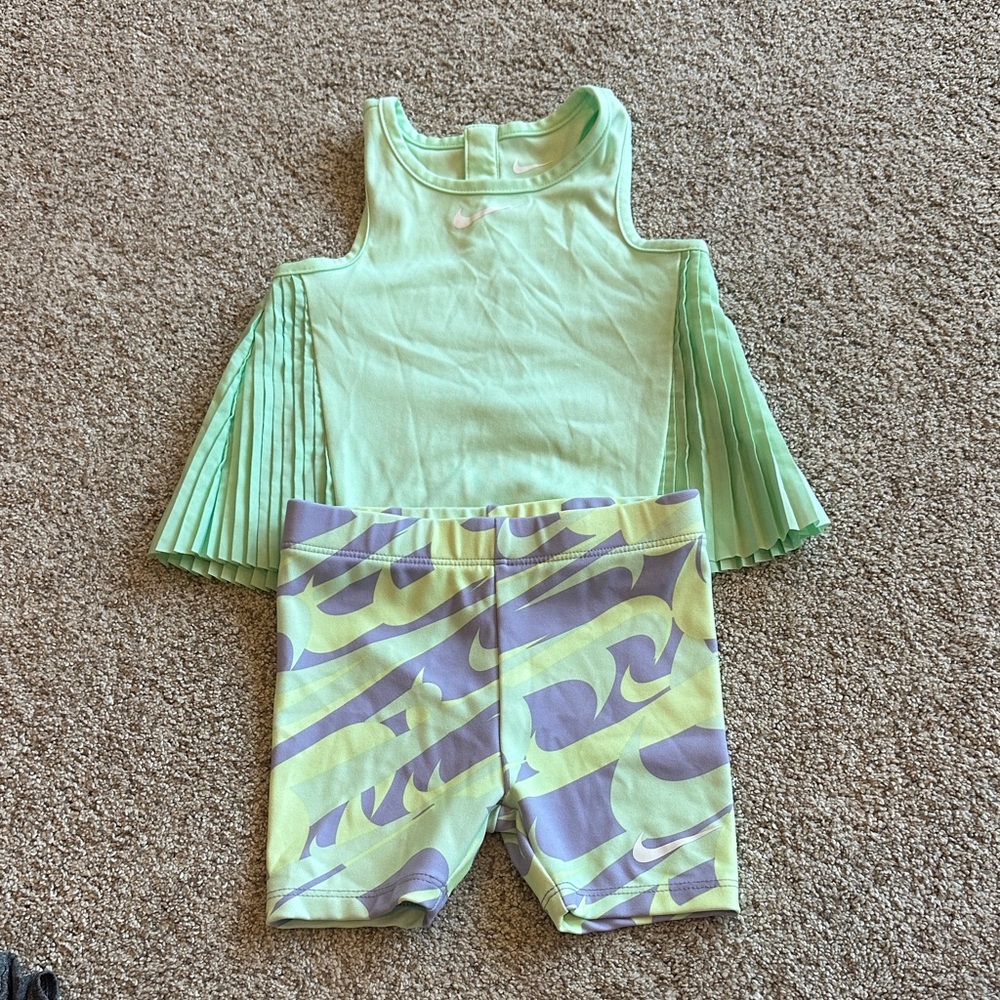 Nike Mint Green Pleated Tank with Patterned Bike Shorts